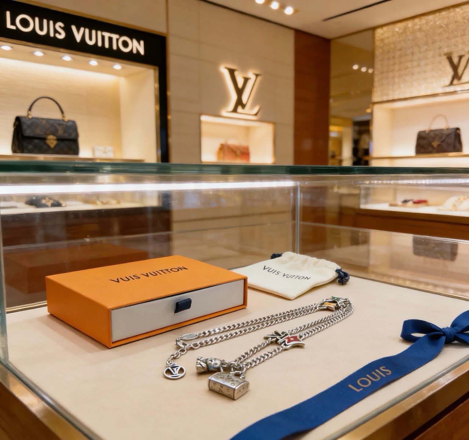 Louis Vuitton Silver Chain Necklace with Charms